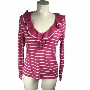 LAUREN Ralph Lauren Pink Striped Ruffled Blouse PL